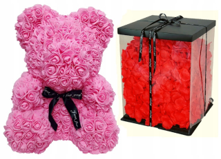 Kvetinový box - Medvedík z ruží ToPrezent.pl 40 cm
